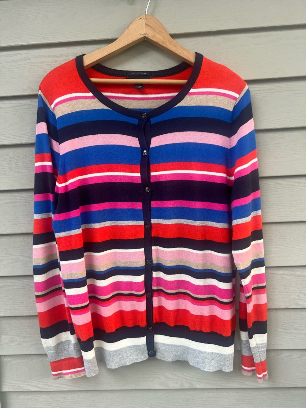 Land’s End Striped Multicolor Crewneck Cardigan Sweater - Women's Sz.L